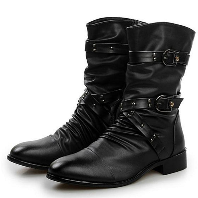 High Quality Men Leather Boots Men Basic Locomotive Boots Black