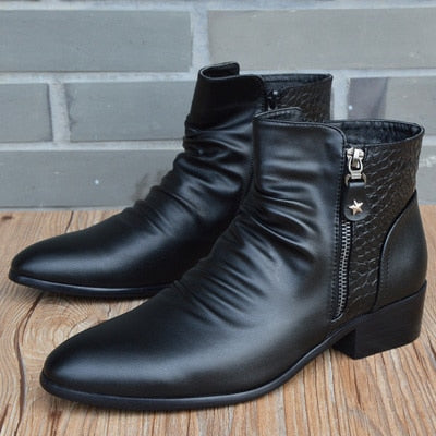 New Fashion Men Boots Genuine Leather Men British Autumn Winter Warm Plush Ankle Boots