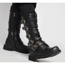 Load image into Gallery viewer, Men&#39;s Leather Motorcycle Boots Mid-calf Military Combat Boots