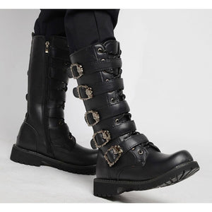 Men's Leather Motorcycle Boots Mid-calf Military Combat Boots