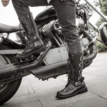 Load image into Gallery viewer, Men&#39;s Leather Motorcycle Boots Mid-calf Military Combat Boots