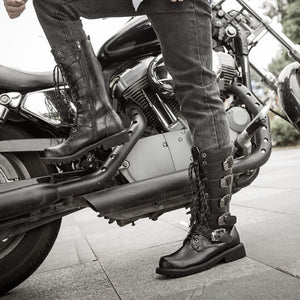 Men's Leather Motorcycle Boots Mid-calf Military Combat Boots